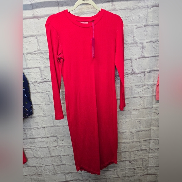 NWT $175 Terez  long-sleeve ribbed bodycon Dress In Red - Picture 4 of 4